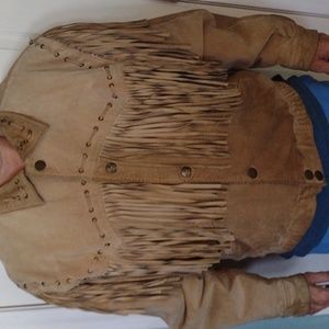 Wilson's men's tan leather cowboy Fringe jacket. Large size